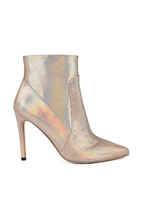 Vanilla Moon_Silver Cut Work Esme Metallic Textured Ankle Boots_Online_at_Aza_Fashions