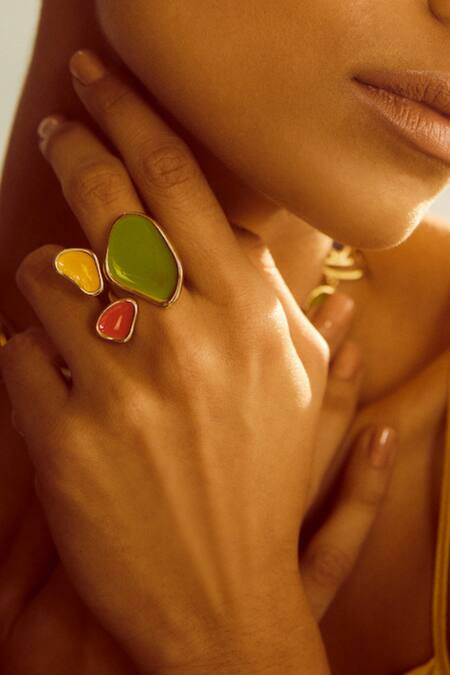 Voyce Jewellery Green Embroidery Byron Bay Abstract Pattern Enameled Ring Online at Aza Fashions Voyce Jewellery_Green Embroidery Byron Bay Abstract Pattern Enameled Ring _Online_at_Aza_Fashions