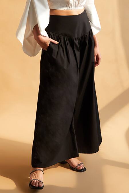 Shop_House Of Manaa_White Cotton Boat Neck Flared Sleeve Crop Top And Palazzo Set_Online_at_Aza_Fashions