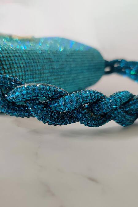 X Feet Above_Blue Embellished Bijoux Crystal Mesh Mini Bag _Online_at_Aza_Fashions