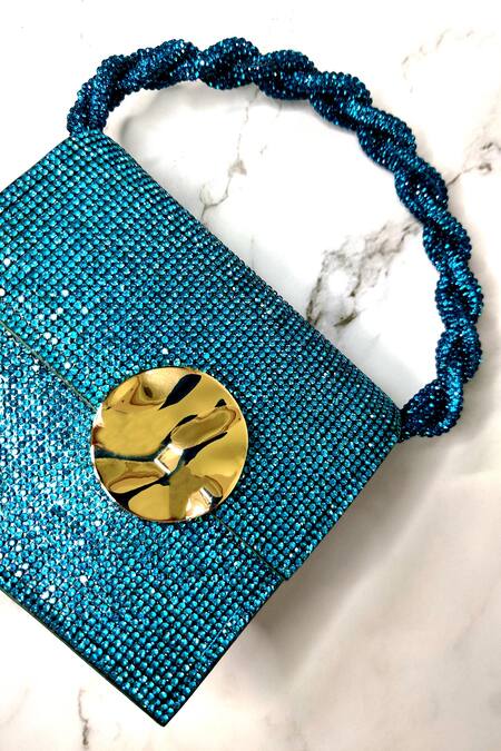 Buy_X Feet Above_Blue Embellished Bijoux Crystal Mesh Mini Bag _Online_at_Aza_Fashions