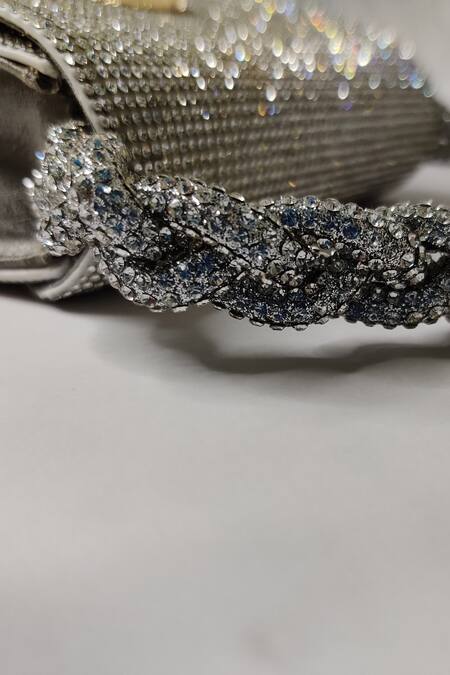 Buy_X Feet Above_Silver Embellished Bijoux Crystal Mesh Mini Bag _Online_at_Aza_Fashions
