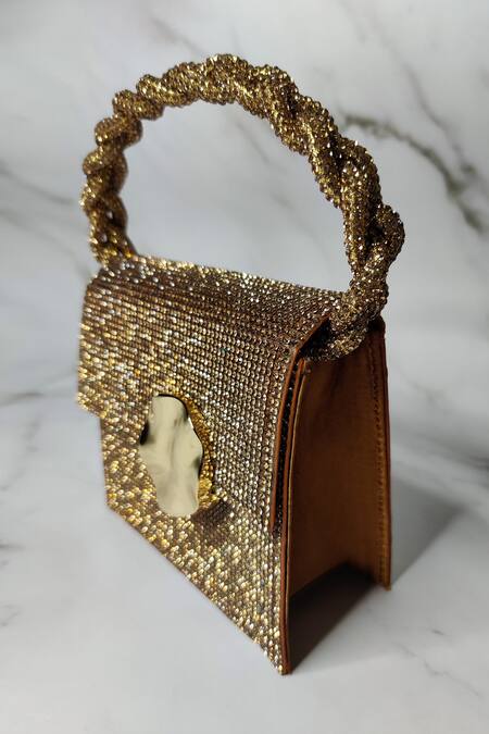 Buy_X Feet Above_Gold Embellished Bijoux Satin Mini Bag _Online_at_Aza_Fashions