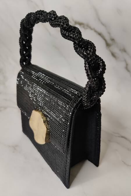 X Feet Above_Black Rhinestones Bijoux Embellished Mini Bag _Online_at_Aza_Fashions