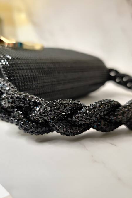 Shop_X Feet Above_Black Rhinestones Bijoux Embellished Mini Bag _Online_at_Aza_Fashions