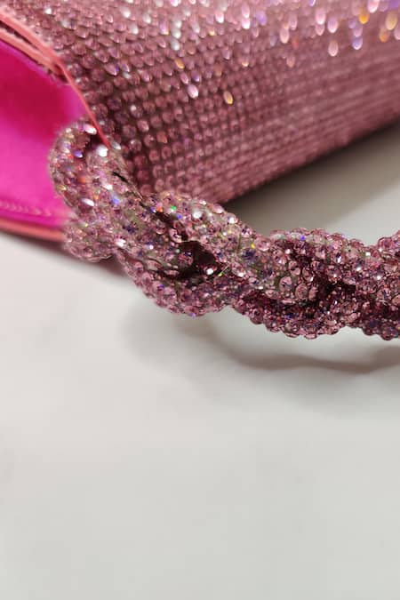 Shop_X Feet Above_Pink Rhinestones Bijoux Embellished Structured Mini Bag _Online_at_Aza_Fashions