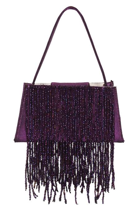 X Feet Above_Wine Beads Embellished Tassel Handbag _Online_at_Aza_Fashions