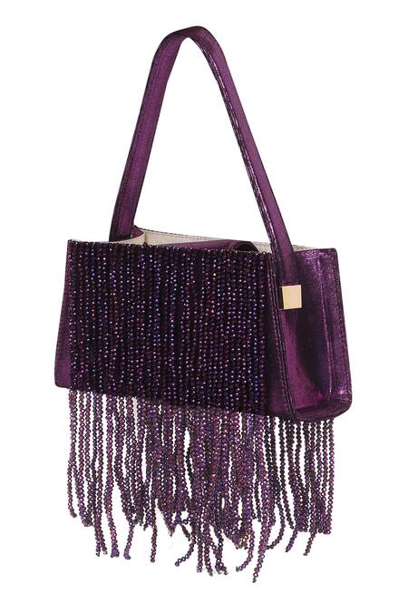 Buy_X Feet Above_Wine Beads Embellished Tassel Handbag _Online_at_Aza_Fashions