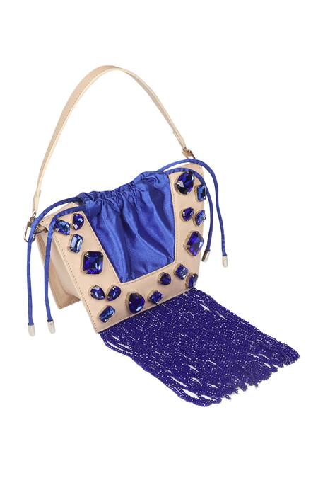 X Feet Above_Blue Beads, Crystals Trapeze Studded Bag _Online_at_Aza_Fashions