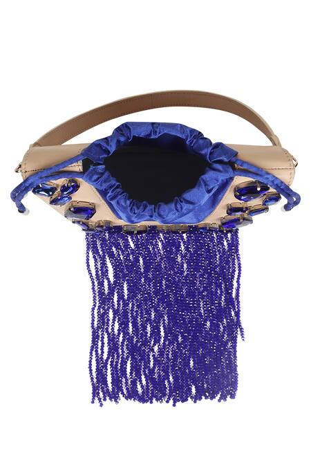 Buy_X Feet Above_Blue Beads, Crystals Trapeze Studded Bag _Online_at_Aza_Fashions