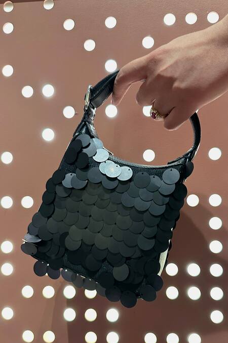 Buy_X Feet Above_Black Sequins Sequa Embellished Leather Bag _Online_at_Aza_Fashions