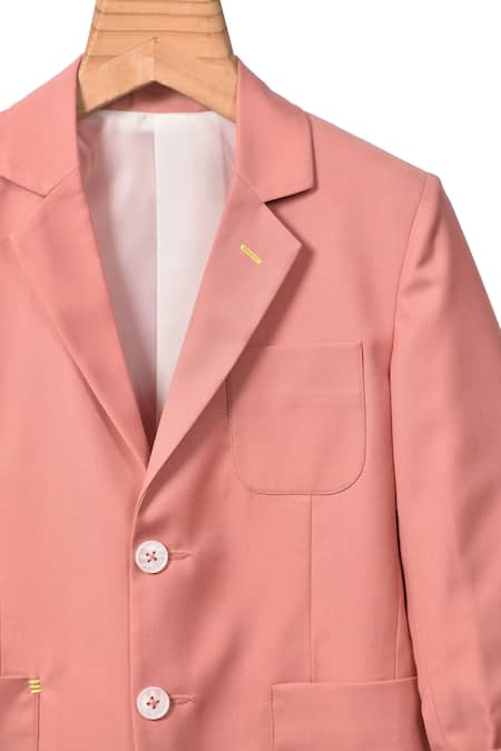 Partykles_Coral Gabardine Notched Collar Plain Blazer_Online_at_Aza_Fashions