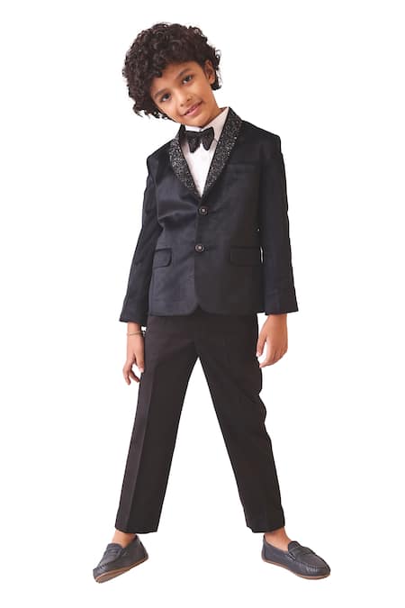 Partykles Velvet Placket Embroidered Tuxedo Set 