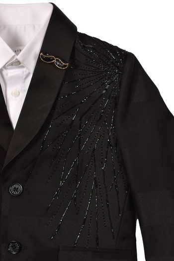 Buy_Partykles_Black Cotton Embroidery Cutdana Tuxedo Set _Online_at_Aza_Fashions