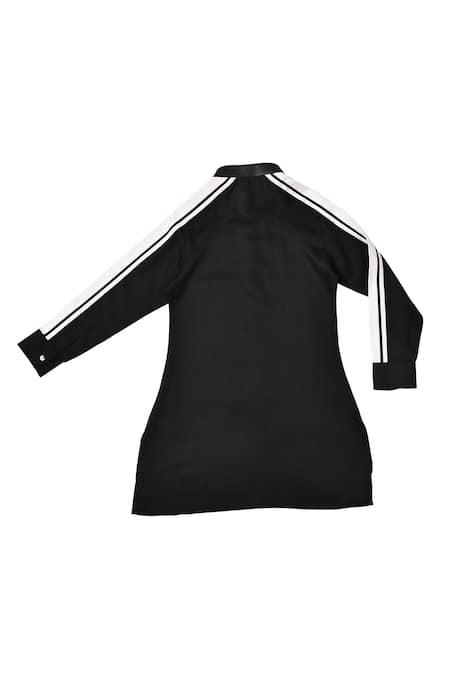 Shop Partykles Black Cotton, Silk Striped Kurta Set at Aza Fashions Shop_Partykles_Black Cotton, Silk Striped Kurta Set _at_Aza_Fashions