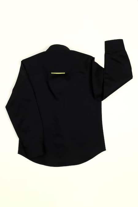 Shop_Partykles_Black Cotton Satin Embroidery Hulk Placement Shirt _at_Aza_Fashions