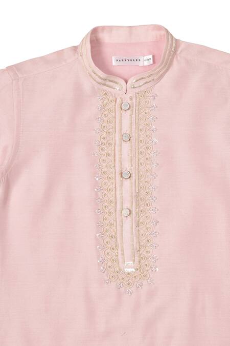 Partykles_Pink Polyester, Silk Sequins, Beads Placket Embroidered Kurta Set _Online_at_Aza_Fashions
