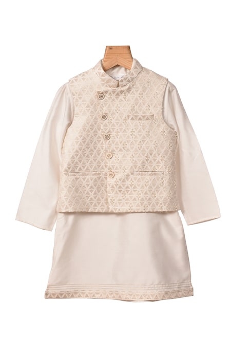 Partykles Checkered Woven Bundi & Kurta Set 