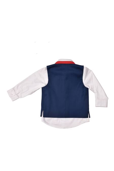 Shop Partykles White Gabardine, Cotton, Polyester Navy Blue Placement Embroidered Waistcoat Set at Aza Fashions Shop_Partykles_White Gabardine, Cotton, Polyester Navy Blue Placement Embroidered Waistcoat Set _at_Aza_Fashions