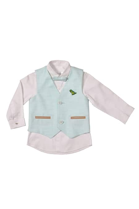 Partykles Linen Placement Embroidered Waistcoat With Shirt 