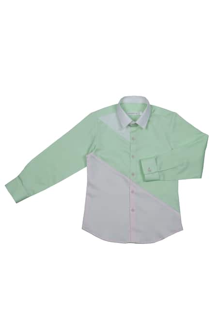 Partykles White 100% Cotton Satin Plain Full Sleeve Colorblock Shirt