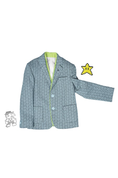 Partykles Grey Knit Geometric Pattern Blazer 