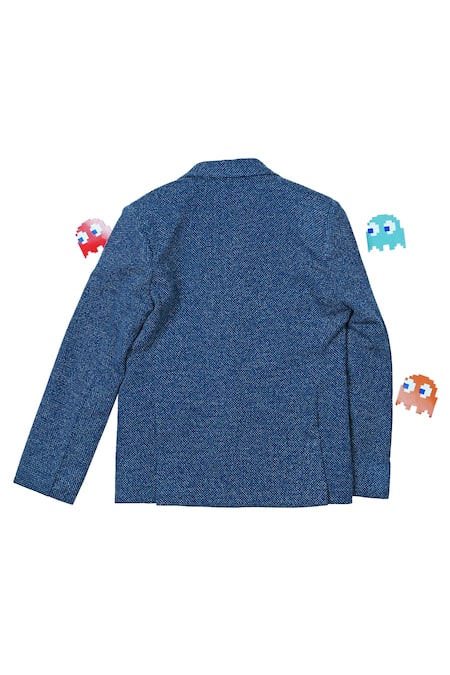 Shop Partykles Blue Embroidery Patch Work Single Breasted Blazer at Aza Fashions Shop_Partykles_Blue Embroidery Patch Work Single Breasted Blazer _at_Aza_Fashions