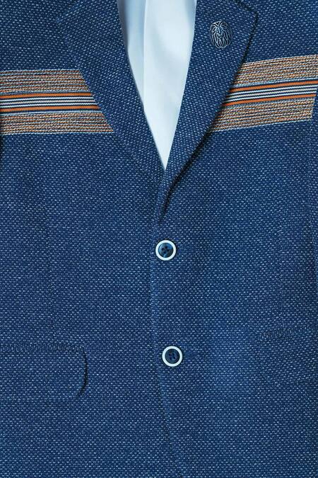 Partykles Blue Embroidery Patch Work Single Breasted Blazer Online at Aza Fashions Partykles_Blue Embroidery Patch Work Single Breasted Blazer _Online_at_Aza_Fashions