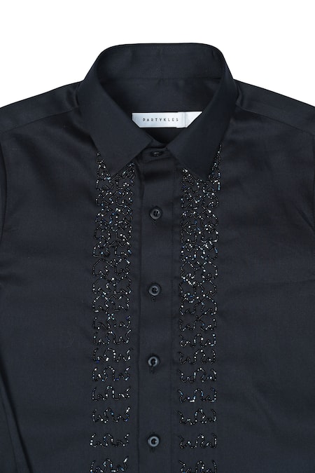 Shop Partykles Black Cotton Satin Beads Vintage Embroidered Shirt at Aza Fashions Shop_Partykles_Black Cotton Satin Beads Vintage Embroidered Shirt _at_Aza_Fashions