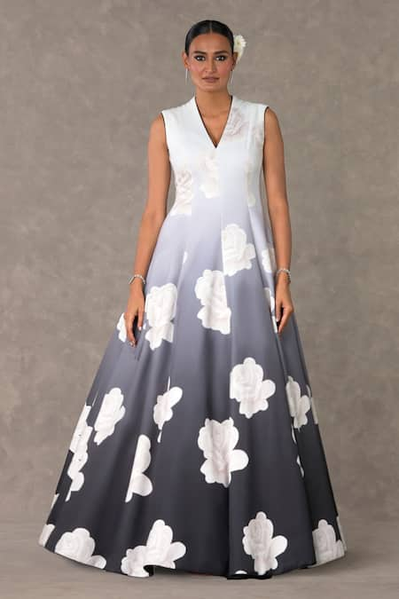 Masaba Monochrome Gulaab Print Flared Gown 