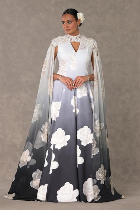 Masaba Monochrome Gulaab Print Gown & Cape Set 