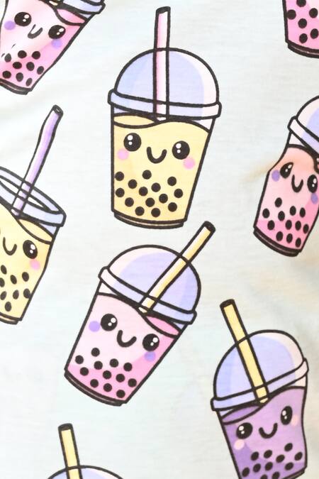 Buy_Anthrilo_Blue Cotton Bubble Tea Print Kids Night Suit _Online_at_Aza_Fashions