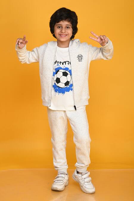 Anthrilo_Cream Cotton Embroidery Tiger Motif Hoodie And Jogger Set_Online_at_Aza_Fashions