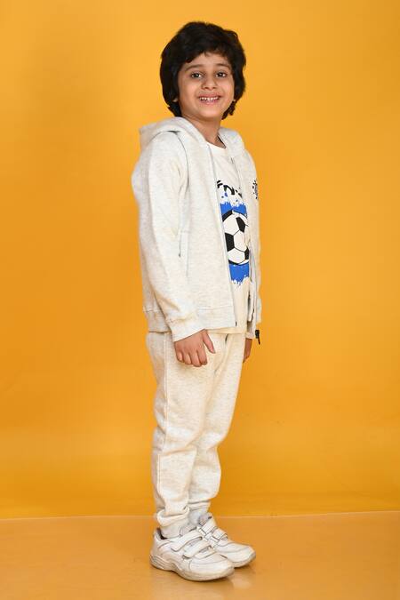 Anthrilo_Cream Cotton Embroidery Tiger Motif Hoodie And Jogger Set_at_Aza_Fashions