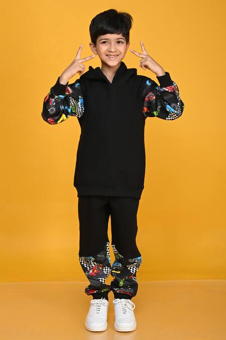 Shop_Anthrilo_Black Cotton Truck Print Hoodie And Jogger Set _Online_at_Aza_Fashions