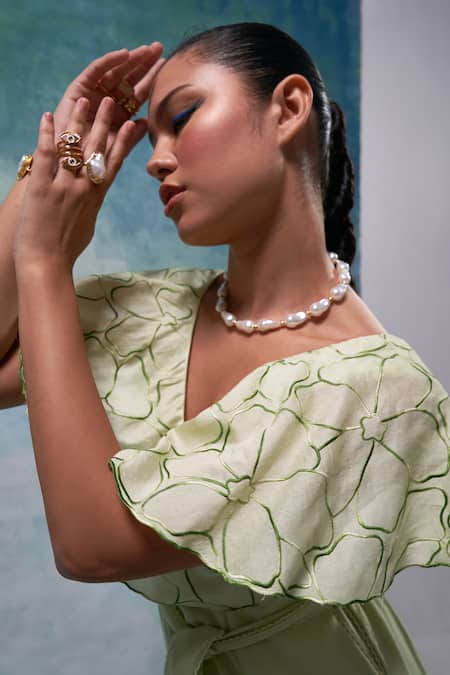 Sakshi Khetterpal Ruffle Sleeve Embroidered Jumpsuit With Belt 