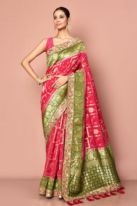 Nazaakat by Samara Singh Pink Saree Dola Silk Embroidered Sequin Woven Zari With Unstitched Blouse