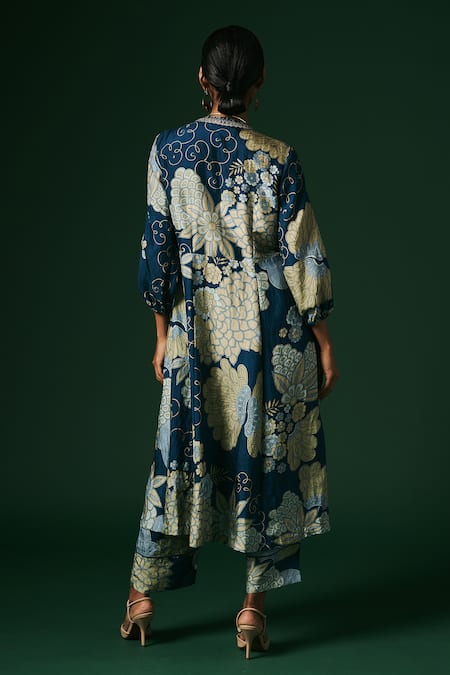 Arte-Alter Mahonia Floral Hand Print Anarkali & Pant Set 