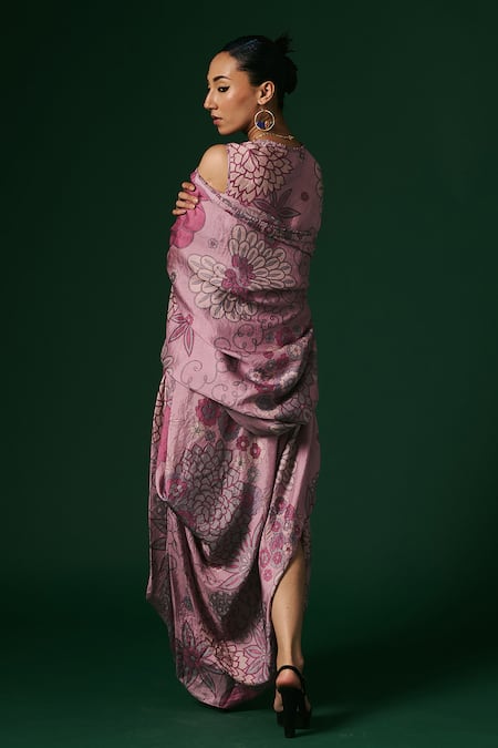 Arte-Alter Starflower Hand Printed Draped Dress With Cape 