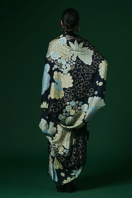 Arte-Alter Aconite Hand Printed Draped Dress With Cape 