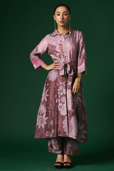 Arte-Alter Lantana Hand Printed Shirt Kurta & Pant Set 