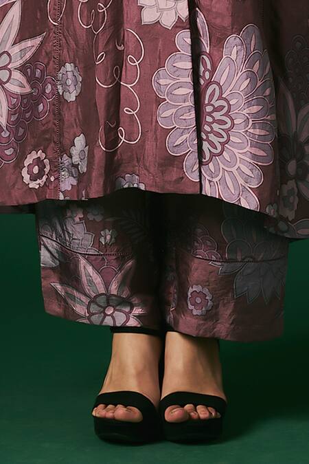 Shop_Arte-Alter_Purple Silk Embroidery Collared Lantana Hand Printed Shirt Kurta And Pant Set _Online_at_Aza_Fashions