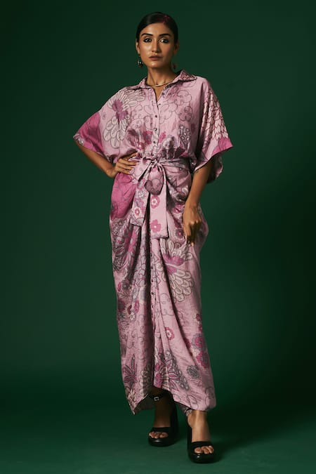 Arte-Alter Aster Hand Printed Draped Dress 