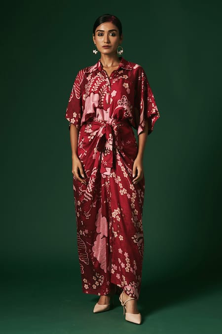 Arte-Alter Azalea Hand Printed Draped Dress 