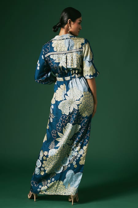 Arte-Alter Poppy Hand Printed Draped Wrap Dress 