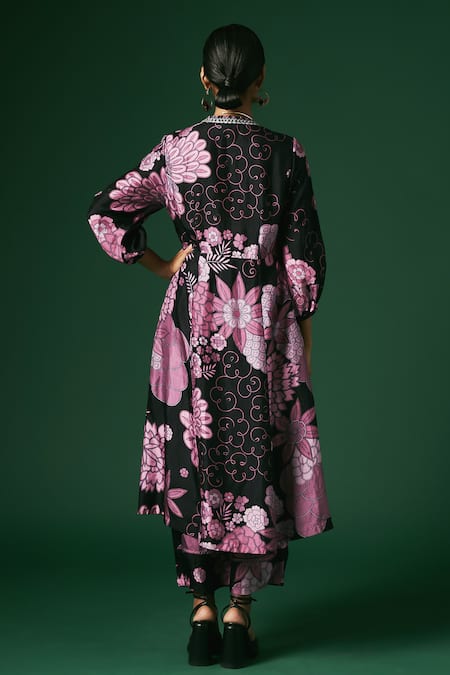 Arte-Alter Coneflower Hand Print Anarkali & Pant Set 