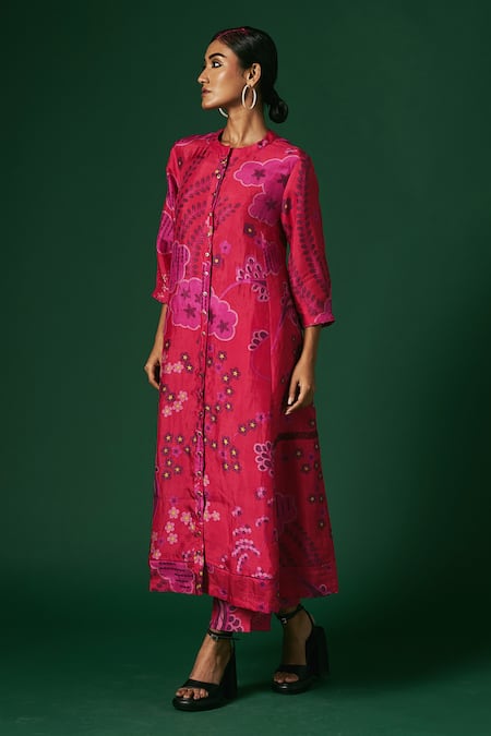 Arte-Alter_Pink Silk Embroidery Bandeau Neck Petunia Printed Kurta And Pant Set _at_Aza_Fashions