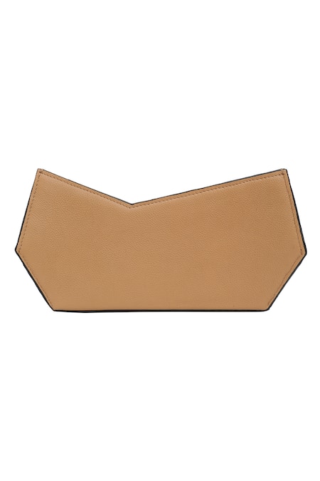 Adisee_Beige Plain Leather Structured Clutch_Online_at_Aza_Fashions