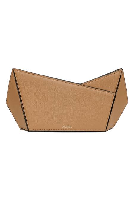Buy_Adisee_Beige Plain Leather Structured Clutch_Online_at_Aza_Fashions