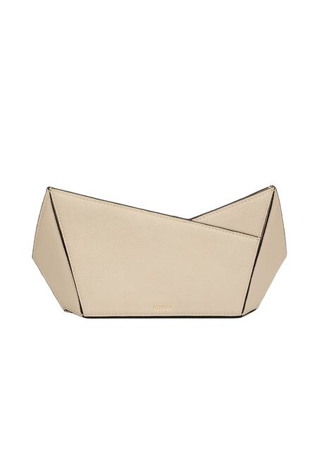 Adisee_Ivory Plain Leather Abstract Structured Clutch _Online_at_Aza_Fashions
